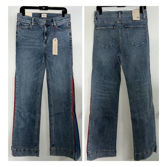 Alice + Olivia Rey Side Zipper Blue Red Wide Leg Jeans - Picture 6 of 13